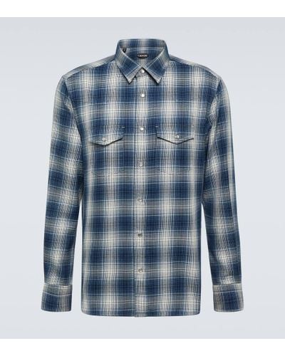 Tom Ford Checked Cotton Western Shirt - Blue