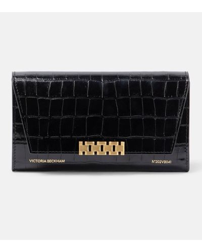 Victoria Beckham Croc-effect Leather Wallet On Chain - Black