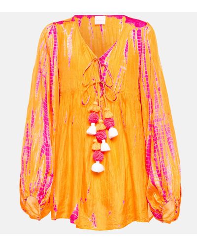 Anna Kosturova Blouse tie & dye en soie - Orange