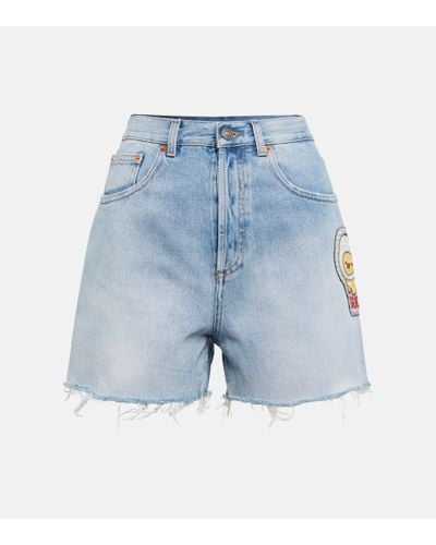 Gucci Embroidered Denim Shorts - Blue
