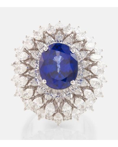 YEPREM Ring Reign Supreme aus 18kt Weissgold mit Diamanten und Saphir - Blau