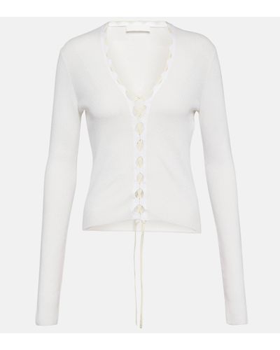 Dion Lee Lace-up Ribbed-knit Cotton Cardigan - White