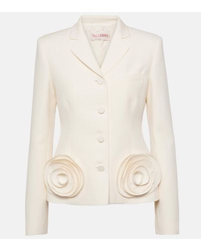 Valentino Crepe Couture Floral-applique Blazer - White