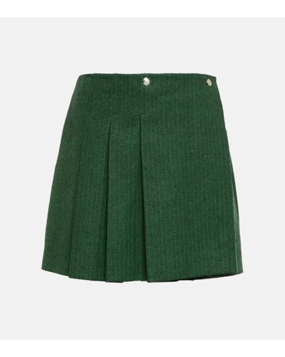 Plan C Pleated Wool-blend Miniskirt - Green