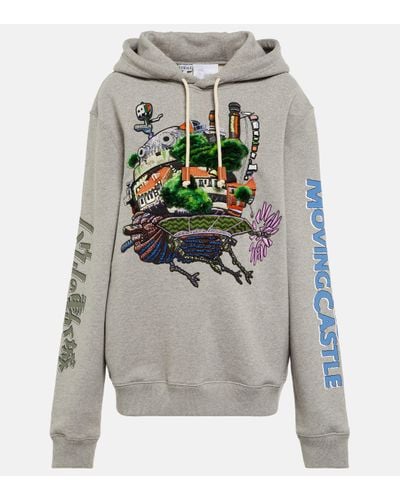 Loewe X Howl's Moving Castle Embroidered Cotton Hoodie - Grey