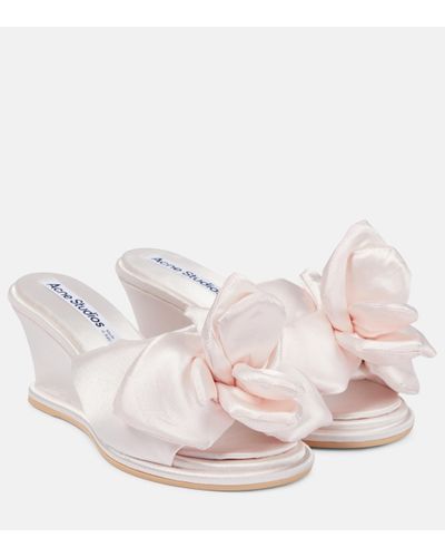 Acne Studios Floral Applique Satin Wedge Sandals - Pink