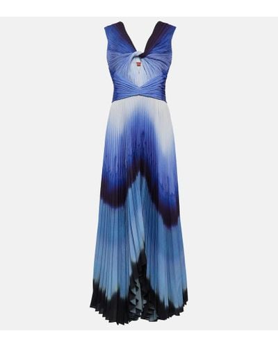 Altuzarra Vestido largo plisado con estampado - Azul