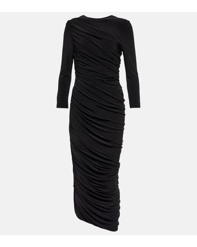 Norma Kamali Diana Ruched Asymmetric Stretch-jersey Midi Dress - Black