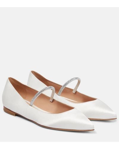 Gianvito Rossi Crystal-embellished Satin Ballet Flats - White
