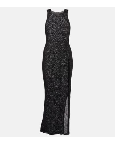 Tom Ford Satin-trimmed Raffia-effect Maxi Dress - Black