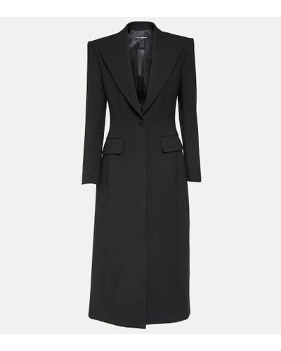 Dolce & Gabbana Abrigo largo de botonadura sencilla en cady de lana - Negro