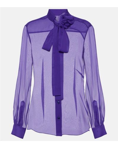 Dolce & Gabbana Tie-neck Silk Chiffon Blouse - Purple