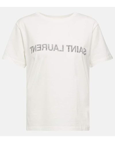 Saint Laurent T-shirt Aus Baumwoll-jersey Mit Prints - Natur