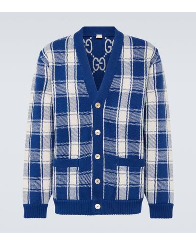 Gucci Cardigan reversible en laine melangee - Bleu