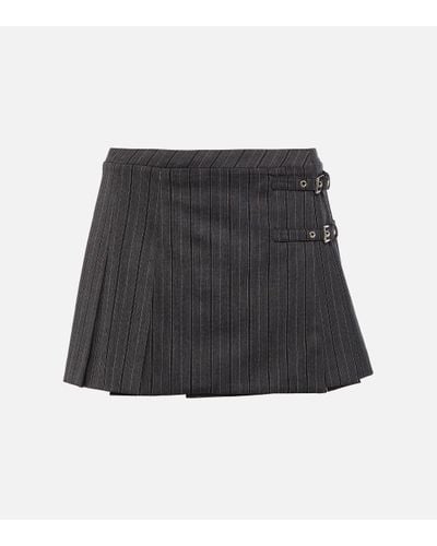 Alessandra Rich Mini-jupe ceinturee a fines rayures - Noir