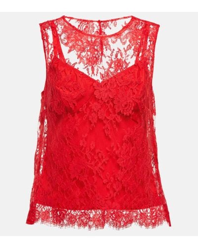Dolce & Gabbana Floral Chantilly Lace Top - Red