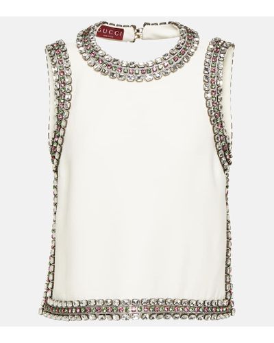 Gucci Tank top in seta e lana con cristalli - Bianco