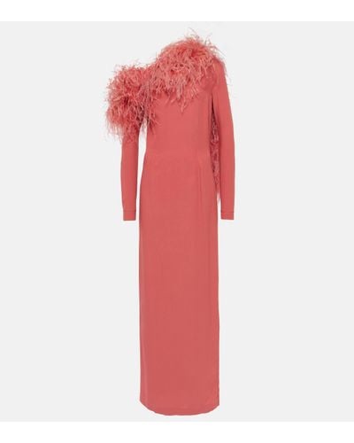 ‎Taller Marmo Garbo Feather-trimmed Gown - Red