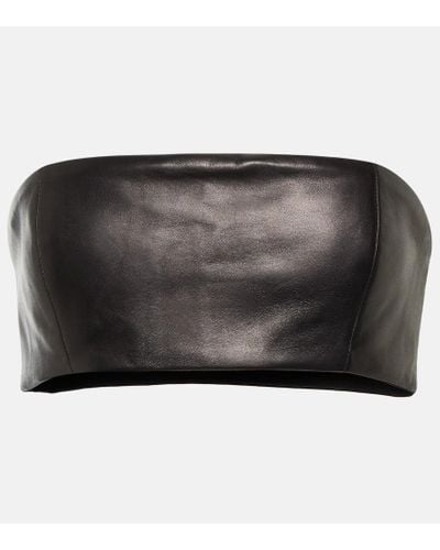 Monot Leather Bandeau Crop Top - Black
