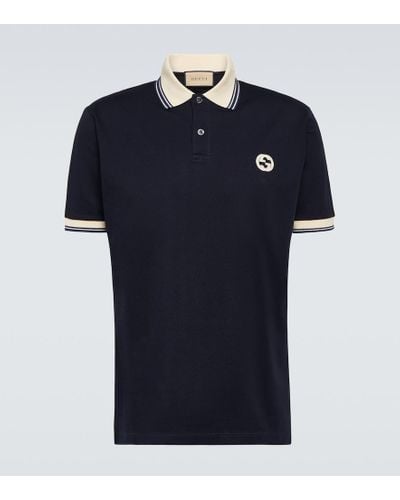 Gucci Brand-patch Contrast-trim Stretch-cotton Polo Shirt Xx - Blue