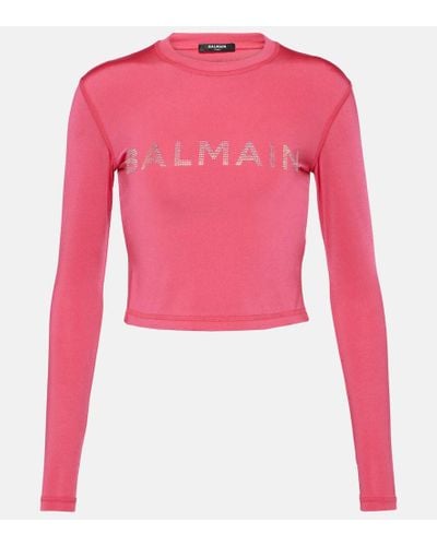 Balmain Embellished Cropped Rashguard - Pink