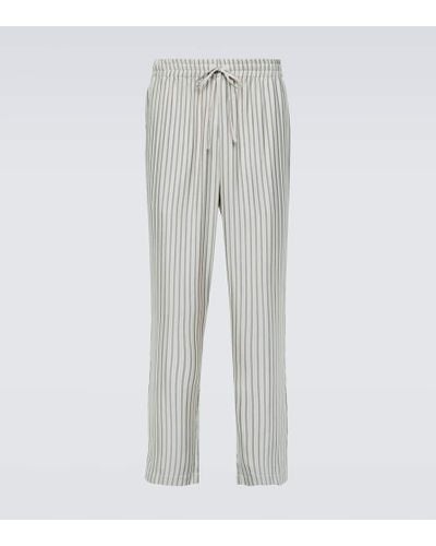 LeKasha Striped Silk Straight Pants - Gray