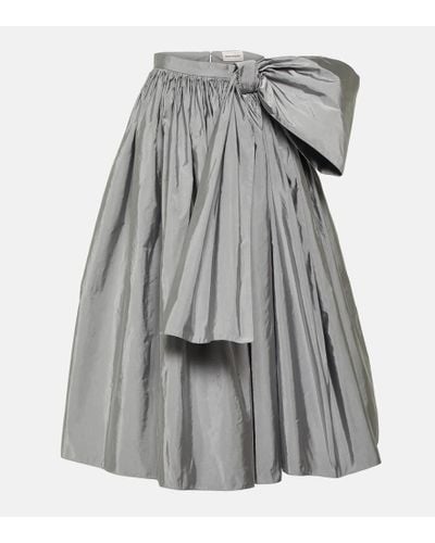 Alexander McQueen Bow-detail Pleated Midi Skirt - Gray