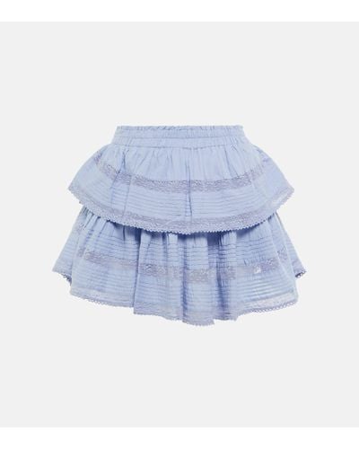 LoveShackFancy Ruffle Shirred Cotton Miniskirt - Blue