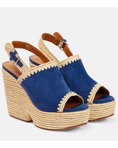 Robert Clergerie Wedge-Sandalen Damya aus Veloursleder - Blau