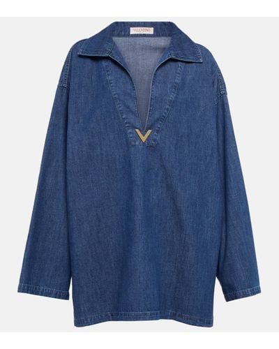 Valentino Vgold Cotton Chambray Minidress - Blue