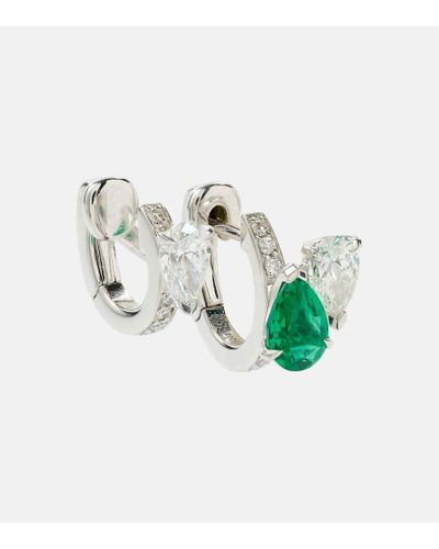 Repossi Serti Sur Vide 18kt White Gold Single Earring With Diamonds And Emerald - Multicolor