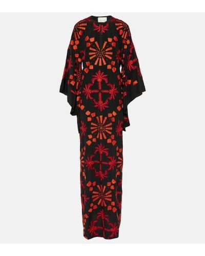 Johanna Ortiz Embroidered Silk Maxi Dress