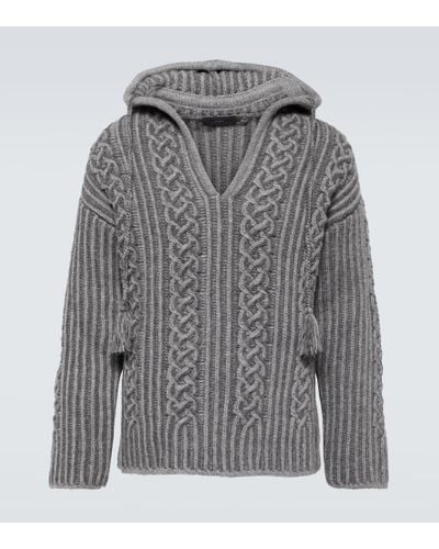Alanui Cable-knit Virgin Wool Hoodie - Gray