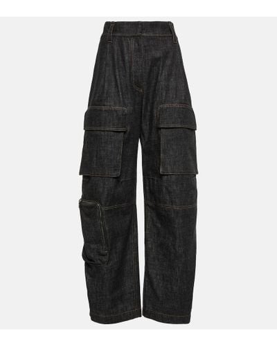 Brunello Cucinelli Pantaloni cargo di jeans a vita alta - Nero
