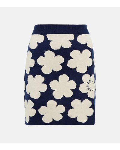 KENZO Floral Wool-blend Miniskirt - Blue