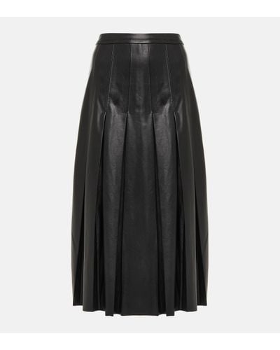Veronica Beard Herson Pleated Faux Leather Midi Skirt - Black