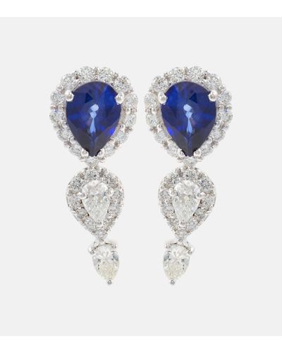 YEPREM Pendientes Reign Supreme de oro blanco de 18 ct con diamantes y zafiros - Azul