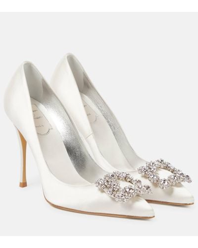 Roger Vivier Flower Strass 100 Satin Court Shoes - White