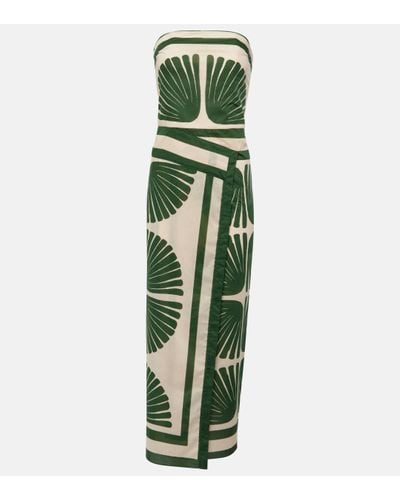 Johanna Ortiz Robe longue imprimee en coton - Vert
