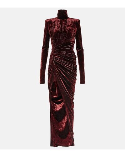 Alexandre Vauthier Vestido largo de terciopelo drapeado - Rojo