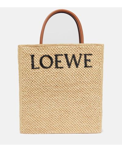 Loewe Tote A4 Standard de rafia y piel - Neutro