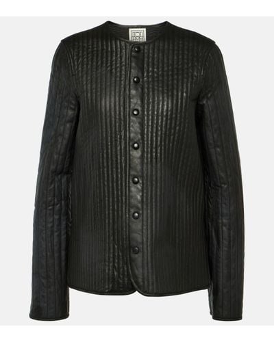 Totême Quilted Collarless Leather Jacket - Black