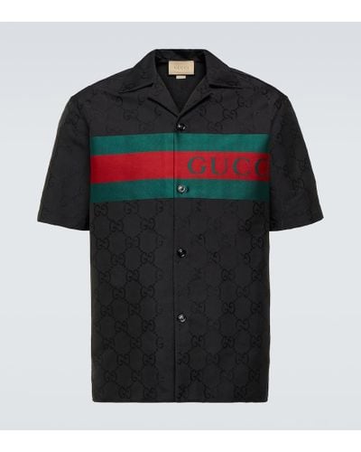 Gucci Camisa bowling en jacquard con GG - Negro