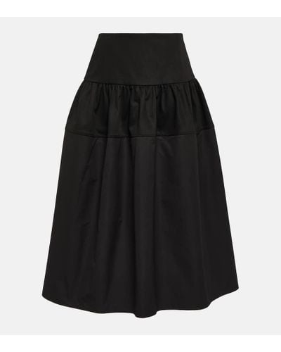 Jil Sander Falda midi de algodon de tiro alto - Negro