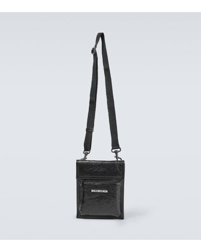Balenciaga Explorer Leather Pouch With Strap - Black