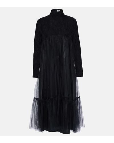 Noir Kei Ninomiya Vestido midi de mezcla de lana y tul - Negro