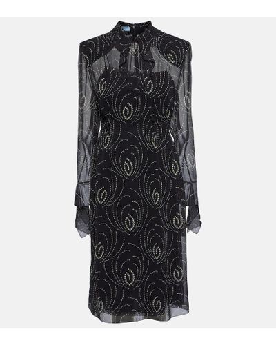 Prada Vestido midi de georgette estampado - Negro