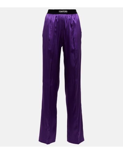 Tom Ford Silk Logo Trousers - Purple