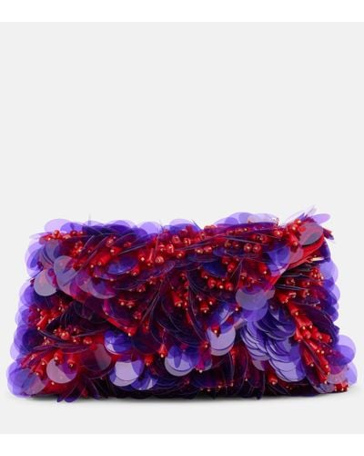 Dries Van Noten Sequined Leather-lined Satin Shoulder Bag - Purple