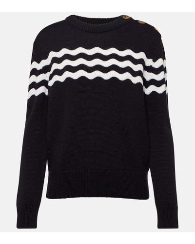 Patou Striped Cotton And Wool Sweater - Blue